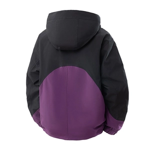 Giacca outdoor con cappuccio 2025 in colorblock nero e viola, vista posteriore