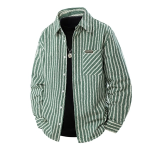 Men Herringbone Long Sleeve Shirt 100 Percent Cotton Denim Jacquard Casual Lapel Button Down Loose Fit Jacket For Men Women