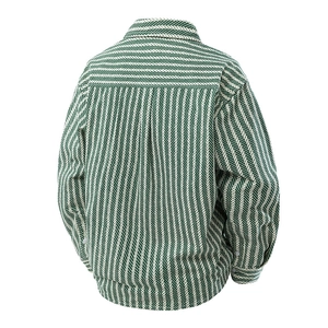 Green and white striped denim jacquard shirt jacket with back box pleat detail