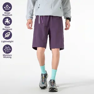 Purple quick-dry tech cargo shorts for men with water-repellent lightweight fabric