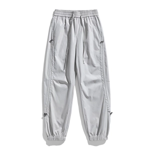 Outdoor leisure cargo pants in light grey with adjustable drawstring and elastic waist