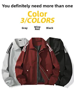 Detailed view of casual bomber jackets with ribbed cuffs and signature shoulder stripes