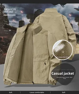 Detail of khaki men's casual jacket featuring breathable mesh lining and elastic cuffs