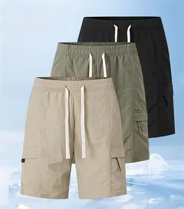 Detail of cargo shorts with breathable ripstop fabric and cooling technology