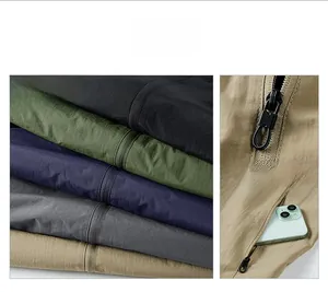 Detail showing five colors of outdoor jackets with durable zipper and side pockets