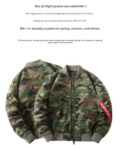 Detail of MA-1 bomber jacket sleeve with camouflage pattern and red ribbon tag
