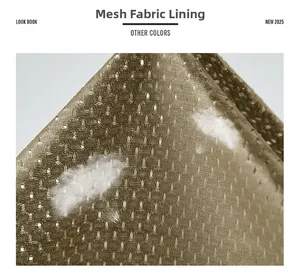 Detail of breathable honeycomb mesh lining in khaki for men's lightweight casual jacket