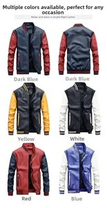 Detail view of ribbed cuffs and multi-color PU leather bomber jacket for men