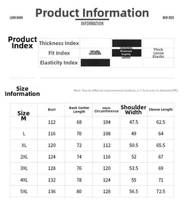 Size chart table for men's casual jacket showing measurements from M to 5XL for perfect fit