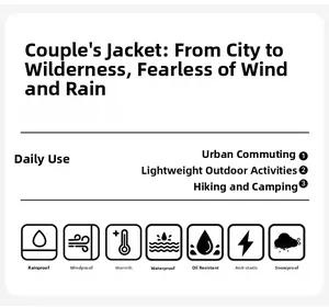 Waterproof and windproof performance icons for outdoor hiking and climbing jackets