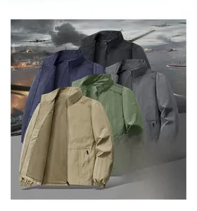 Detail view of various casual jackets showing breathable mesh lining and zipper pockets