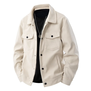 Off-white corduroy jacket for men with lapel collar and chest pockets for autumn style