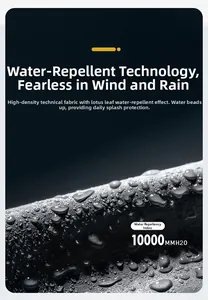 Waterproof detail of black tactical jacket fabric with water repellent technology finish