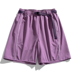 Men's purple outdoor casual shorts with adjustable nylon belt for summer sport hiking wear