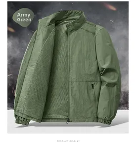 Detail of army green sports jacket with breathable mesh lining and zippered side pockets