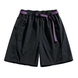 Men's black cargo shorts featuring a functional purple nylon belt and quick-dry fabric