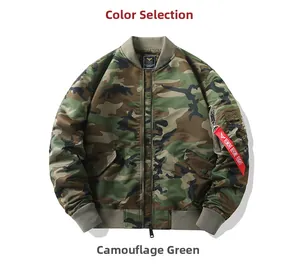 Detail of MA-1 flight jacket with sleeve utility pocket and red remove before flight ribbon