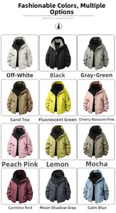 Outdoor waterproof jacket variety display in twelve different colors with hooded design