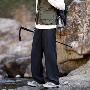 Men Gorpcore Straight Casual Pants Breathable Cooling Ice Satin Outdoor Hiking Camping Drawstring Wide Leg Drape Trousers