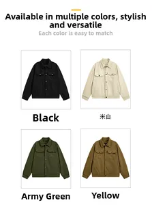 Detail showing vintage corduroy jackets in four colors with flap chest pockets and buttons
