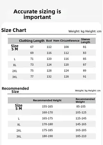 Detailed size chart for outdoor jacket showing measurements and body weight guides S to 3XL
