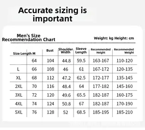 Detailed men's corduroy jacket size guide table covering sizes M up to 5XL with measurements