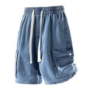 Short Cargo en Jean pour Hommes Coton Élasthanne Respirant Léger Lavé Grandes Poches Short pour Été Extérieur Décontracté Streetwear Jambe Droite