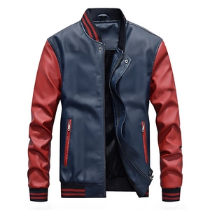 Men's PU Leather Jacket Varsity Bomber Style Color Block Fleece Lined Windproof Casual Outwear Spring Autumn Winter Coat