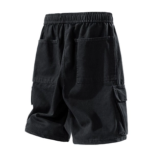 Short cargo en jean noir pour homme avec grandes poches et taille élastique confortable