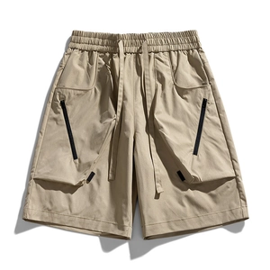 Pantaloncini cargo kaki da uomo con coulisse elastica e tasche tattiche con cerniera