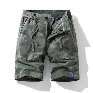 Men's Camouflage Cargo Shorts Cotton Blend Multi Pocket Casual Summer Outdoor Shorts With Drawstring Elastic Waist For Men