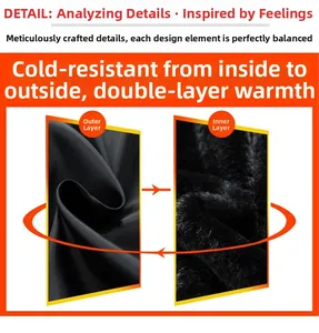 Detail view of double-layer windproof black fabric with warm inner faux fur lining