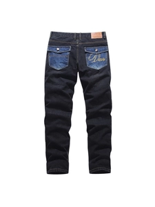 Herren Slim Fit Jeans in Dunkelblau mit Stickerei an der Tasche und Leder-Patch am Bund