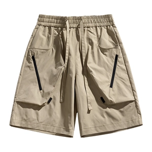 Pantaloncini cargo kaki da uomo con vita elastica con coulisse e ampie tasche con zip