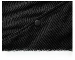 Macro shot of vertical rib texture and matching black buttons on corduroy jacket