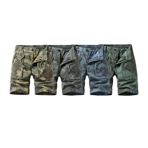 Men's camouflage cargo shorts with large pockets in jungle green and navy blue