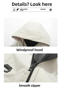 Detail of the windproof hood and smooth zipper closure on this waterproof outdoor jacket