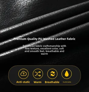 Texture détaillée du cuir PU lavé noir montrant une qualité antistatique et respirante
