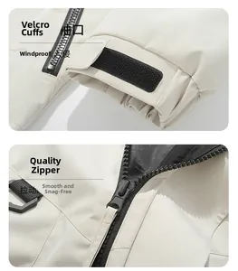 Detail of adjustable velcro cuffs and high-quality zipper on casual hooded jacket