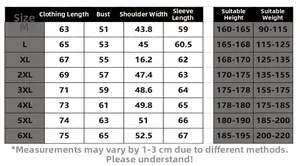 Detailed size chart for men's leather jacket featuring measurements from M to 6XL
