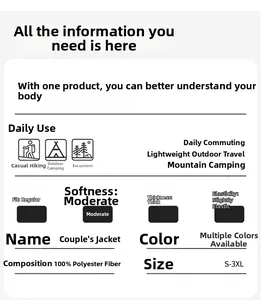 Size chart and technical specifications for the hooded windbreaker jacket in sizes S-3XL