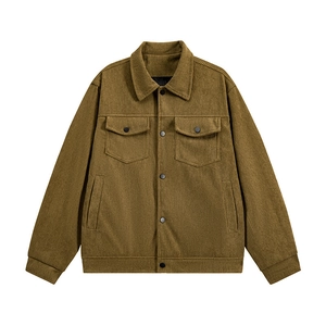 Classic brown corduroy jacket with retro lapel design and vintage industrial style