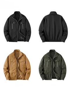 Retro functional bomber jacket in black, khaki, and army green showing front and back view