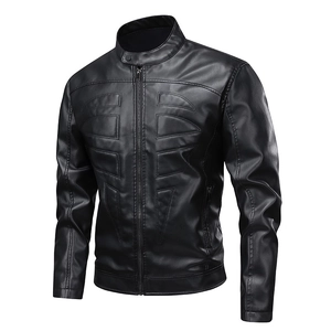 Men American Vintage Stand Collar PU Leather Jacket Loose Fit Motorcycle Biker Coat Autumn Casual Outwear For Youth