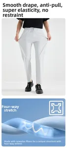 Detail view of four-way stretch fabric on light grey high elasticity athletic pants