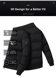 Close-up of windproof fabric and detailed tiger head badge on black winter jacket