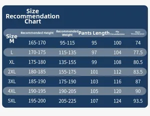 Detailed size chart for men's high stretch quick dry ice silk sports trousers M-5XL