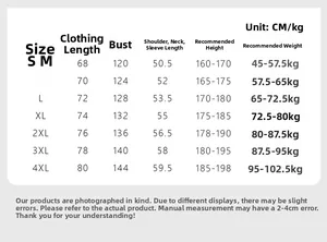 Detailed size chart for hooded jacket featuring length chest and sleeve measurements