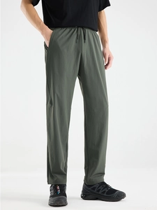 Men's ice silk high elastic sports pants in grey-green with adjustable drawstring waist