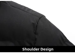 Detailed view of the shoulder stitching and high-density fabric on a men's winter jacket